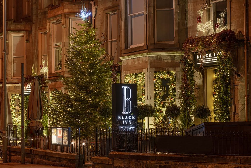 Nighttime at Black Ivy Edinburgh outside view